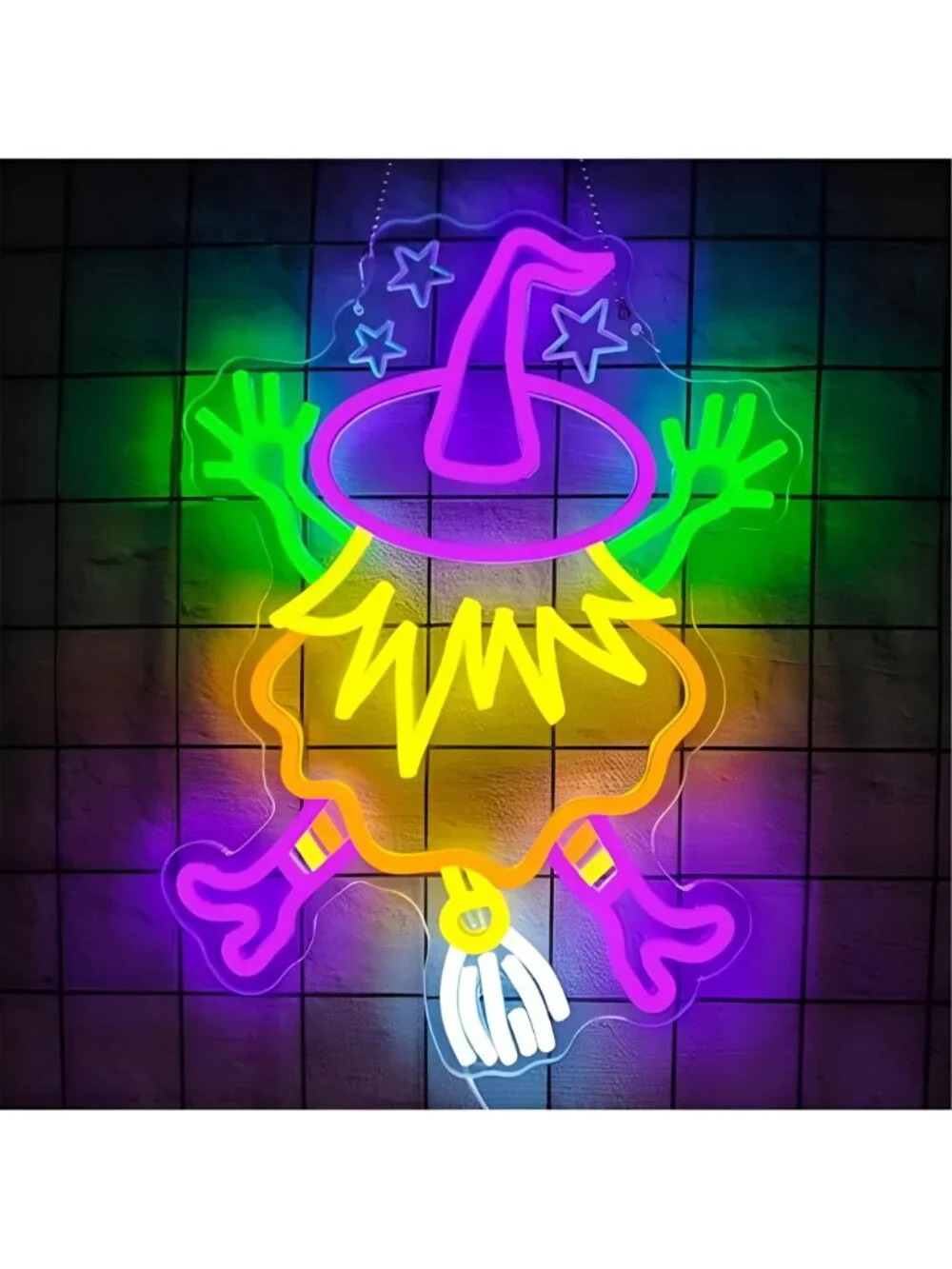 Halloween Neon Sign Witch Halloween Decorations Dimmable Crashing Witch Led